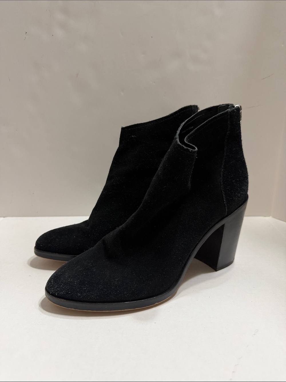 Women's Black Suede Ankle Boots - Elegant Block Heel